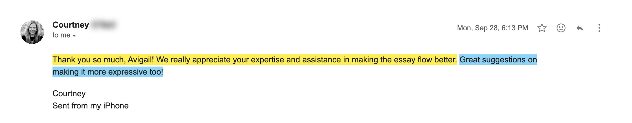 Parent email after a written essay edit