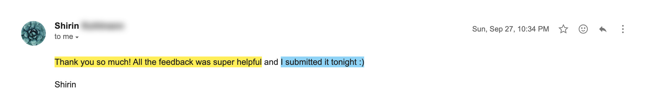 Student email after a written essay edit