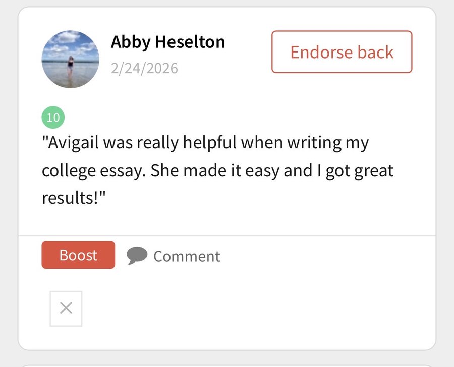 Written endorsement from Abby Heselton