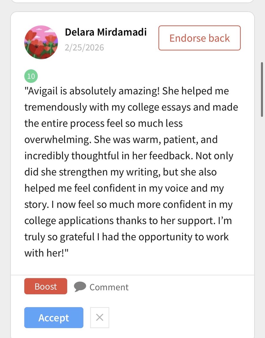 Written endorsement from Delara Mirdamadi