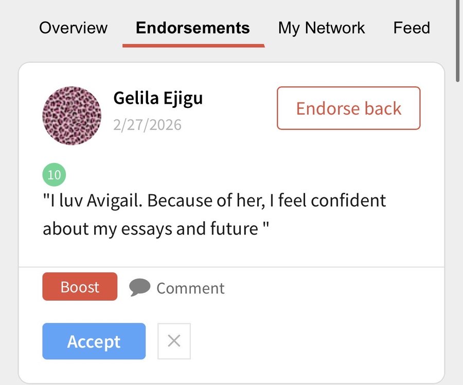 Written endorsement from Gelila Ejigu