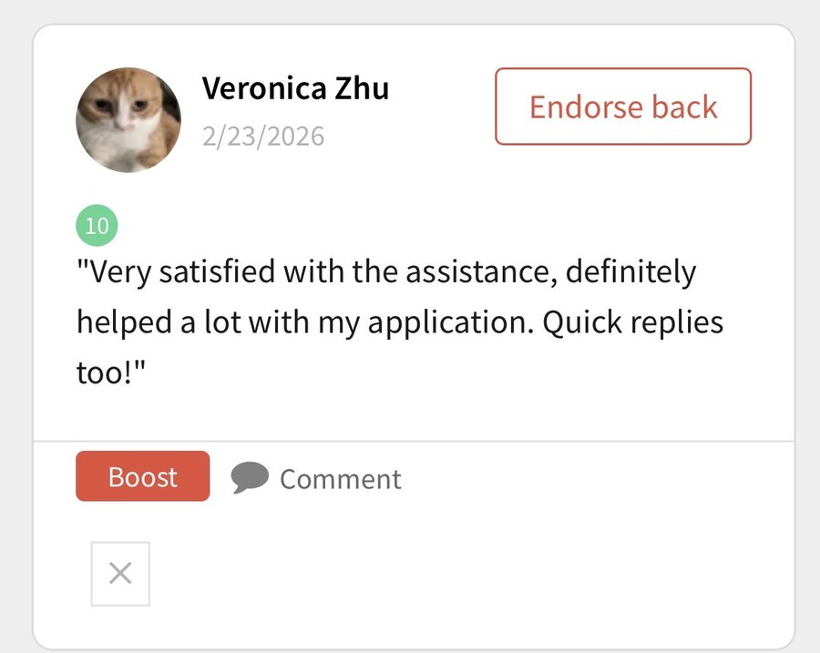 Written endorsement from Veronica Zhu