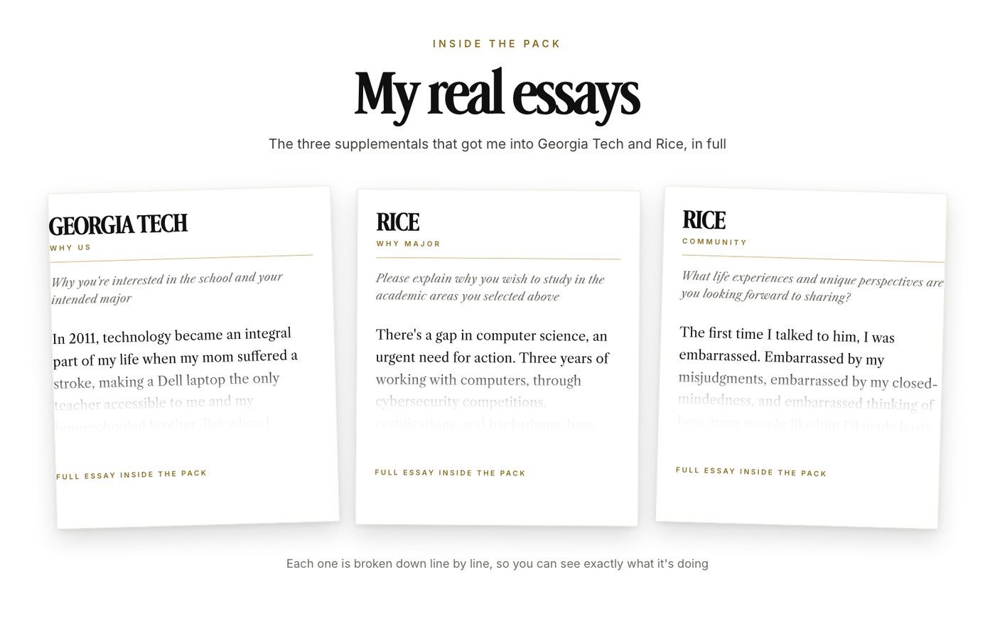 Real supplemental essays included in full