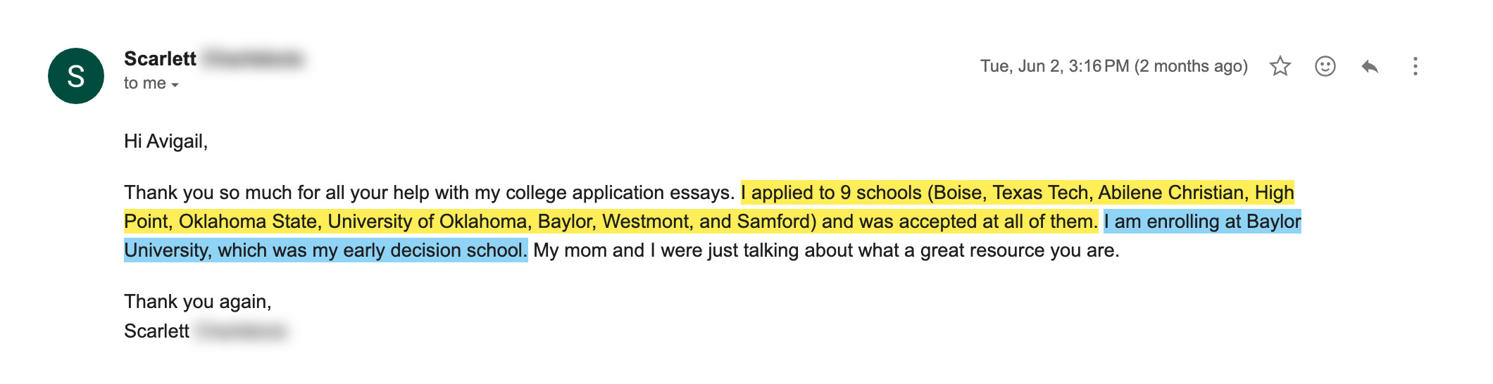 Baylor acceptance email