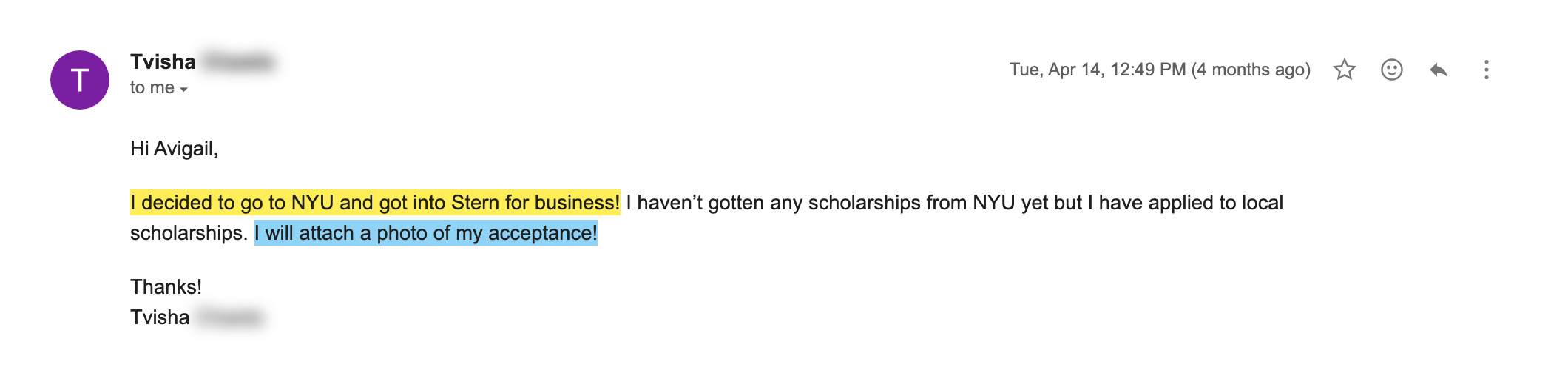 NYU Stern acceptance email