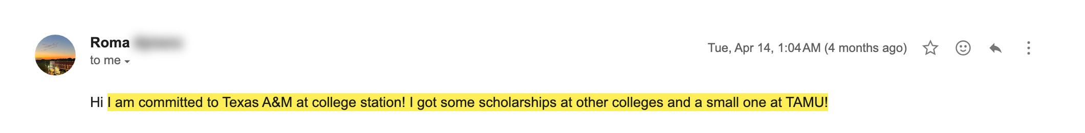 Texas A&M acceptance email