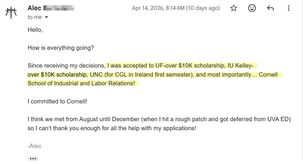 Cornell University, ILR acceptance
